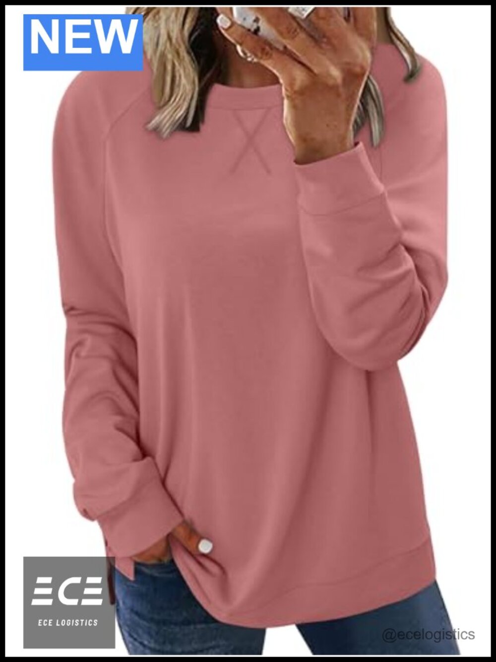 Oversized Crew Neck Long Sleeve T-shirt Loose Fit Pullover Top Casual
